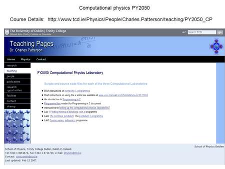 Computational physics PY2050 Course Details: