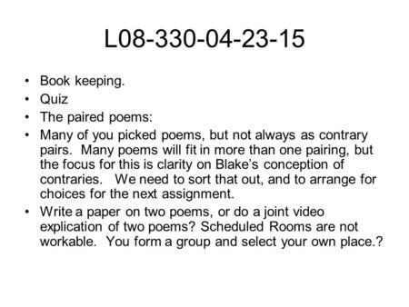 L Book keeping. Quiz The paired poems:
