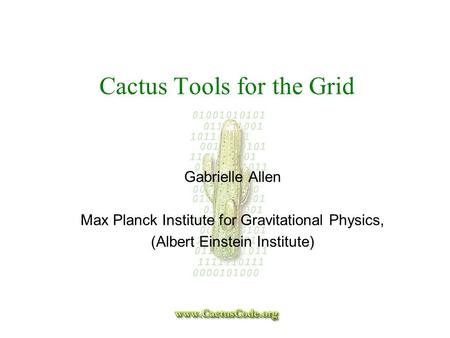 Cactus Tools for the Grid Gabrielle Allen Max Planck Institute for Gravitational Physics, (Albert Einstein Institute)