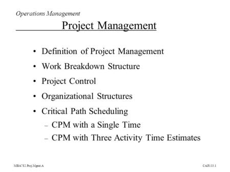 Operations Management Project Management