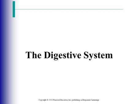 The Digestive System Copyright © 2003 Pearson Education, Inc. publishing as Benjamin Cummings.