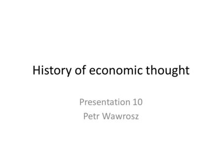 History of economic thought