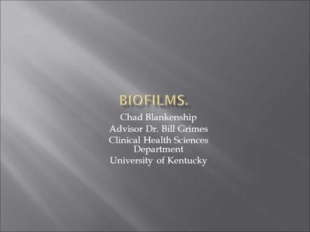 Chad Blankenship Advisor Dr. Bill Grimes Clinical Health Sciences Department University of Kentucky.