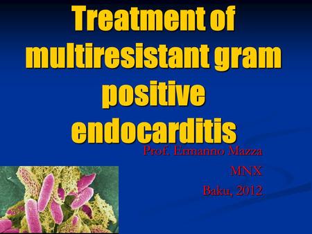 Treatment of multiresistant gram positive endocarditis Prof. Ermanno Mazza MNX Baku, 2012.