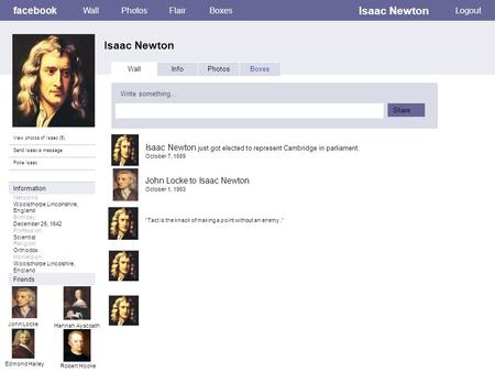 Isaac Newton Isaac Newton facebook Wall Photos Flair Boxes Logout