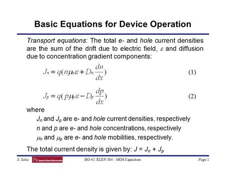 Basic Equations for Device Operation