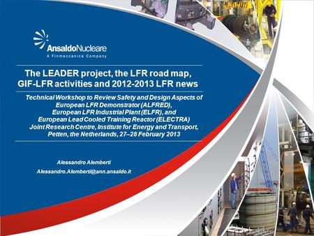 The LEADER project, the LFR road map, GIF-LFR activities and 2012-2013 LFR news Technical Workshop to Review Safety and Design Aspects of European LFR.