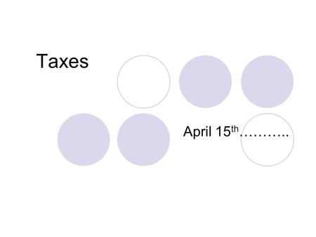 Taxes April 15 th ………... Tax Terms Withholdings money from paycheck that goes to prepay your federal income taxes.