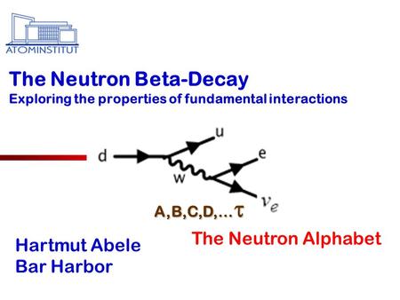 The Neutron Beta-Decay Exploring the properties of fundamental interactions Hartmut Abele Bar Harbor A,B,C,D,…  The Neutron Alphabet.