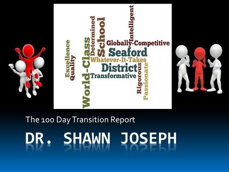 The 100 Day Transition Report. Objectives  Review Guiding Beliefs  Discuss 100 Day Activities  Discuss Findings  Discuss Next Steps.