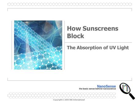 Copyright © 2005 SRI International How Sunscreens Block The Absorption of UV Light.