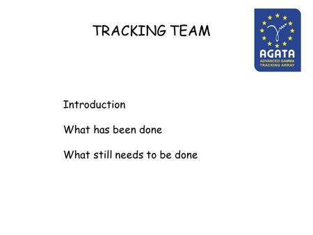 TRACKING TEAM Introduction What has been done What still needs to be done.