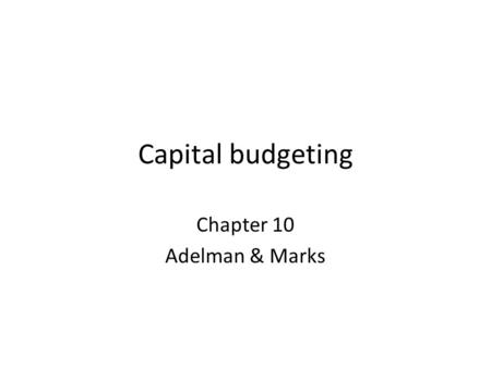 Chapter 10 Adelman & Marks