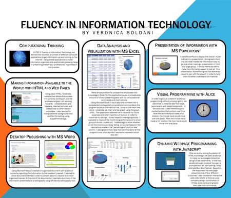FLUENCY IN INFORMATION TECHNOLOGY BY VERONICA SOLDANI C OMPUTATIONAL T HINKING In CSE 3: Fluency in Information Technology, we learned how to utilize a.