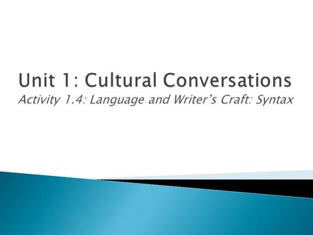 Unit 1: Cultural Conversations Activity 1
