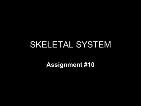 SKELETAL SYSTEM Assignment #10. Cranium Mandible Sternum Rib Vertebral Column Pelvis Sacrum Coccyx Clavicle Scapula Humerus Ulna Radius Carpals Metacarpals.