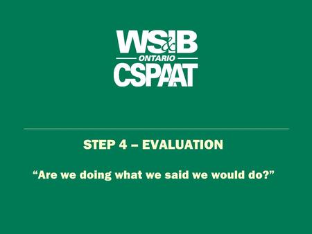 STEP 4 – EVALUATION “Are we doing what we said we would do?”