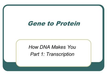 How DNA Makes You Part 1: Transcription