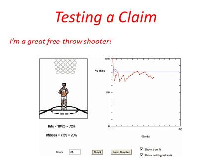 Testing a Claim I’m a great free-throw shooter!. Significance Tests A significance test is a formal procedure for comparing observed data with a claim.