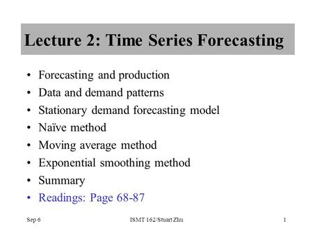 Lecture 2: Time Series Forecasting