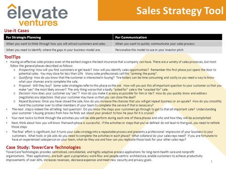 Sales Strategy Tool Use-it Cases ToolTips Having an effective sales process even at the earliest stage is the best insurance that a company can have. There.