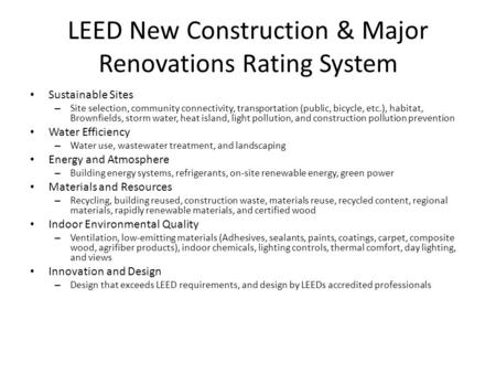 LEED New Construction & Major Renovations Rating System