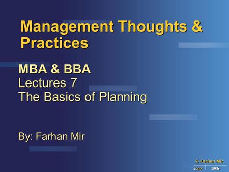 Management Thoughts & Practices