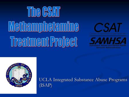 UCLA Integrated Substance Abuse Programs (ISAP). CSAT MTP Project Goals: To study the clinical effectiveness of the Matrix Model To study the clinical.