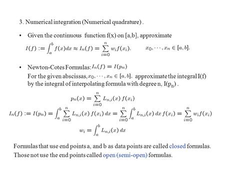 3. Numerical integration (Numerical quadrature) .