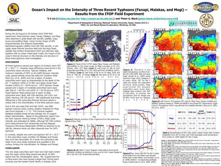 Ocean’s Impact on the Intensity of Three Recent Typhoons (Fanapi, Malakas, and Megi) – Results from the ITOP Field Experiment 1 I-I Lin