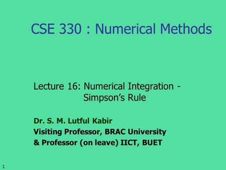 CSE 330 : Numerical Methods