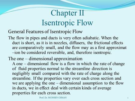 Chapter II Isentropic Flow