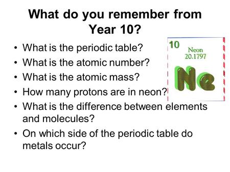 What do you remember from Year 10?