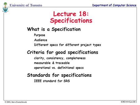 Lecture 18: Specifications