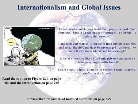 Read the caption to Figure 12-1 on page 264 and the introduction on page 265 Internationalism and Global Issues Canadians use much more water than people.