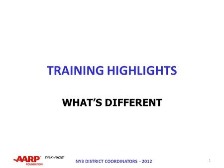 TRAINING HIGHLIGHTS WHAT’S DIFFERENT NY3 DISTRICT COORDINATORS - 2012 1.