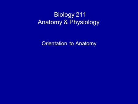 Biology 211 Anatomy & Physiology I Orientation to Anatomy.