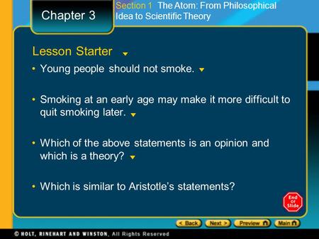 Chapter 3 Lesson Starter Young people should not smoke.