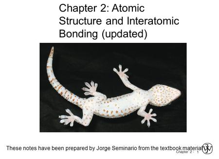 Chapter 2 - 1 Chapter 2: Atomic Structure and Interatomic Bonding (updated) These notes have been prepared by Jorge Seminario from the textbook material.
