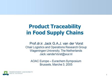 Product Traceability in Food Supply Chains