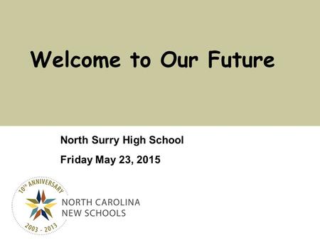 Click to edit Master title style North Surry High School Friday May 23, 2015 Welcome to Our Future.