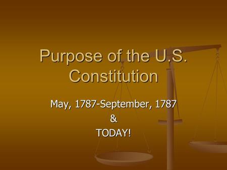 Purpose of the U.S. Constitution May, 1787-September, 1787 &TODAY!