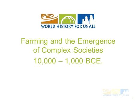 1 Farming and the Emergence of Complex Societies 10,000 – 1,000 BCE.