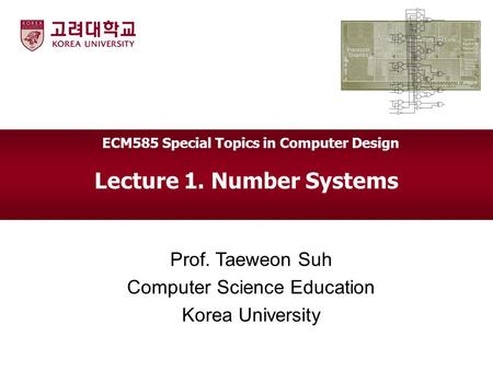 Lecture 1. Number Systems Prof. Taeweon Suh Computer Science Education Korea University ECM585 Special Topics in Computer Design.