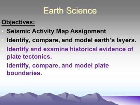 Earth Science Objectives: Seismic Activity Map Assignment
