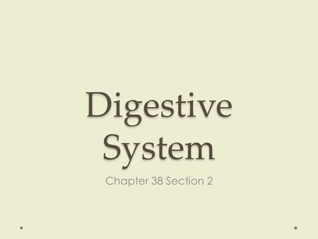 Digestive System Chapter 38 Section 2. Types of Digestion 1)CHEMICAL DIGESTION  Digestion done using enzymes and acid; purpose is to break food into.