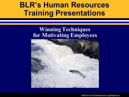 4/00/31511251 © 2000 Business & Legal Reports, Inc. BLR’s Human Resources Training Presentations Winning Techniques for Motivating Employees.