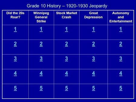 Grade 10 History – Jeopardy