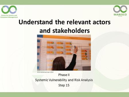 Understand the relevant actors and stakeholders Phase II Systemic Vulnerability and Risk Analysis Step 15 © Christina Lehmann 2015.