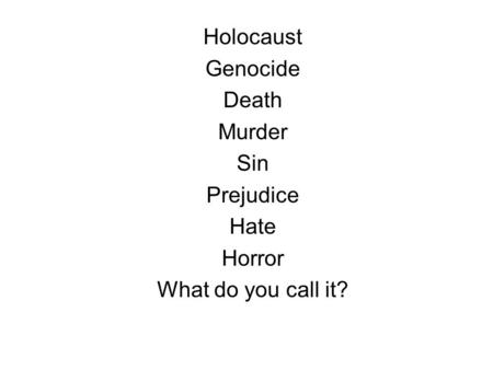 Holocaust Genocide Death Murder Sin Prejudice Hate Horror What do you call it?